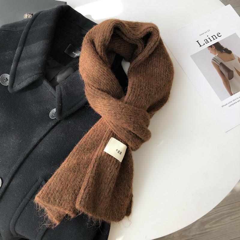 Korean Versatile Wool New Plain Color Solid Color Gray Blue Small Scarf Men and Women Couples Warm Long Scarf Winter