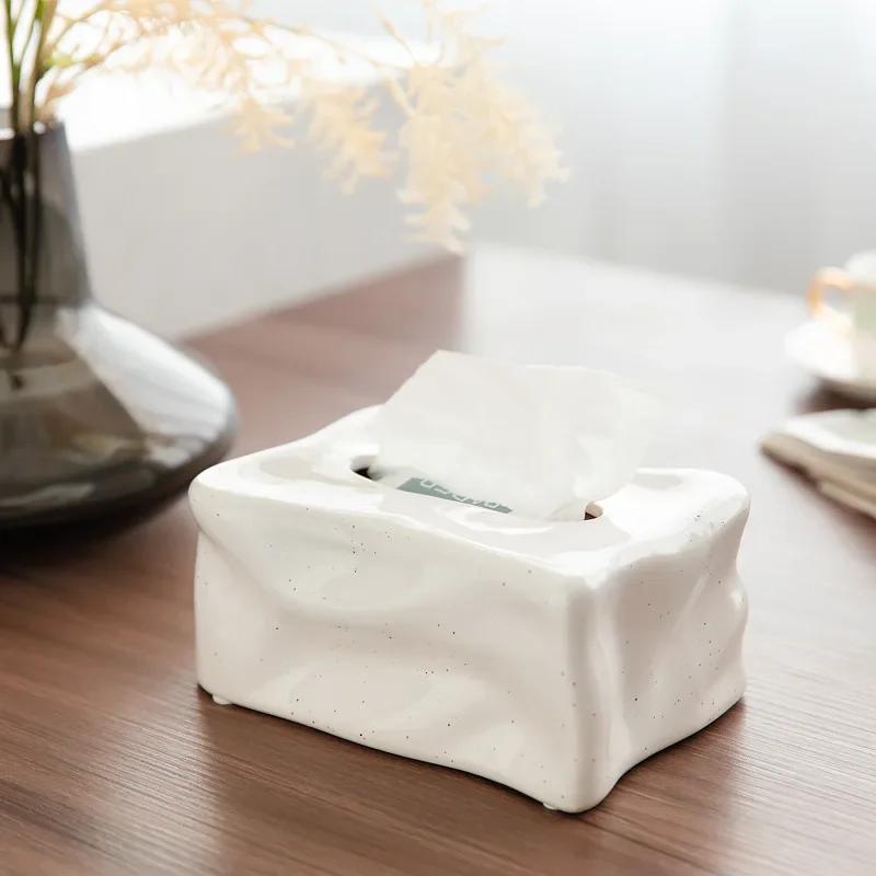 Nordic Luxury Ceramic Tissue Box Ice Cube Design Wysokiej klasy platerowany metalowy uchwyt na chusteczki Ins Tea Table Storage Dekoracyjna ozdoba