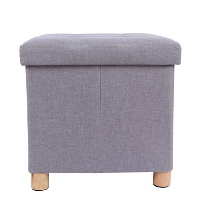 Sgabello poggiapiedi quadrato pieghevole con 4 gambe in legno e cuscino rimovibile (Grigio chiaro)