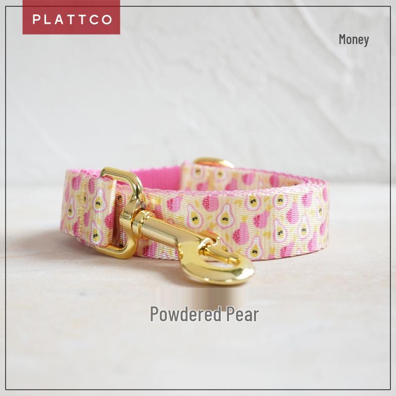 PLATTCO Sweet Pink Pear Dog Collar & Leash Set, Imitation Nylon PDL368 S 2.0cm (31-41cm)