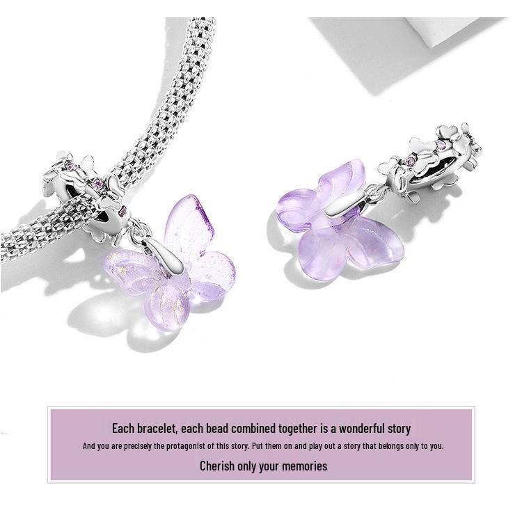 Everjoy S925 Sterling Silver Glass Butterfly Pendant & Insect Charm Bracelet