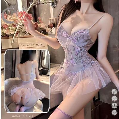 Květinový Síťovaný Camisole Set Noční Košilka - Hluboký V Sexy Spodní Prádlo 7620