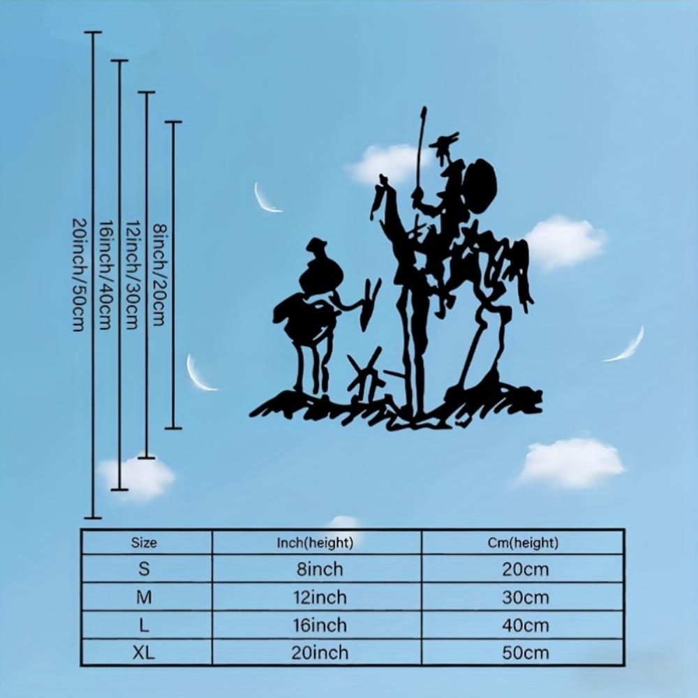 1 Stück 2D Flach Don Quijote Sancho Pansa Metall Wandkunst Schwarze Silhouette Dekorative Plakette für Wohnzimmer Arbeitszimmer Flur