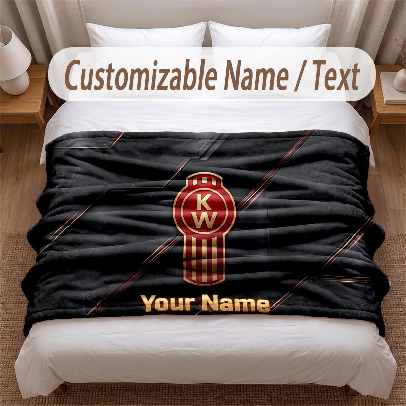 Kenworth Printed Flannel Blanket Custom Name Text Soft Warm Throw For Bedroom Holiday Gift
