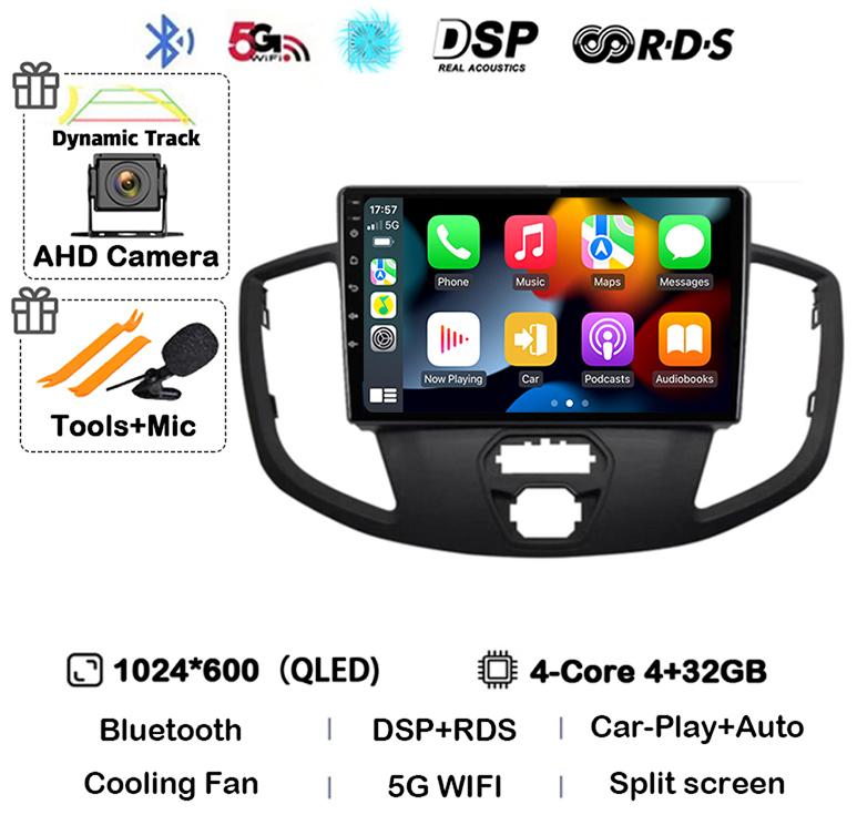 Android 14 Carplay Auto WIFI+4G For Ford Transit 2015 2016 2017 2018 GPS Car Radio Multimedia Video Player Stereo 360 Camera DSP
