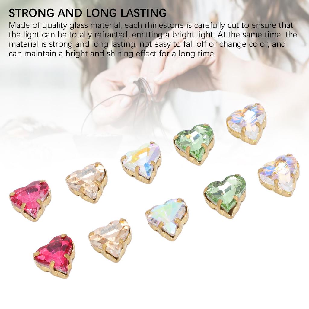 10Pcs Glass Rhinestone Bulk Twisted Heart Nail Jewels Crystal Charms Art Decorations Crafts Supplies Gold Bottom