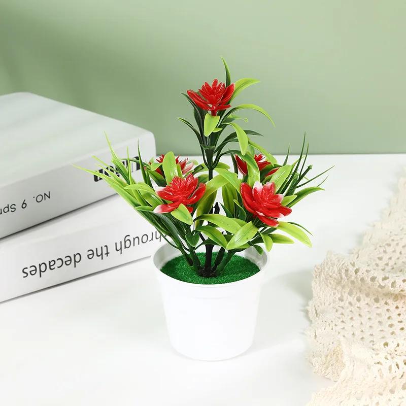 Artificial Potted Simulation Fake Lotus Yellow Red Orange Pink Purple Plants Flower Home Garden Table Decoration Room Ornaments