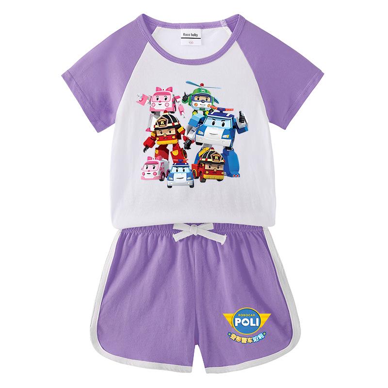 Kids' Summer Color Block Set: Short Sleeve T-shirt & Shorts for Boys and Girls