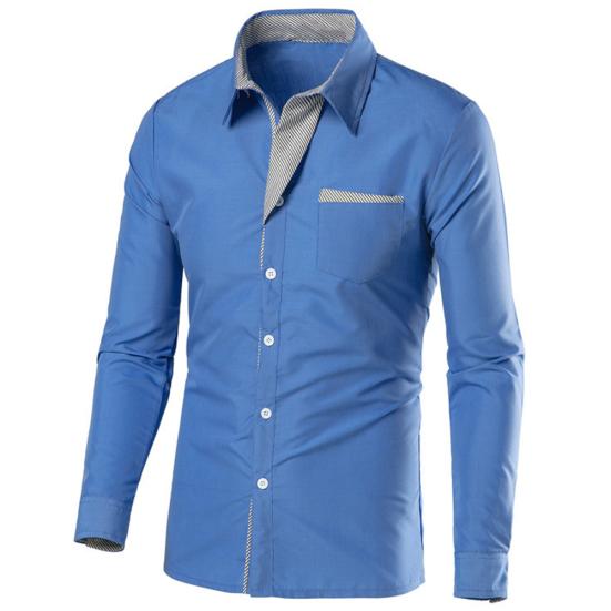 Herren Farbblock Streifen Slim Fit Langarm Button Down Kragen Hemd Top