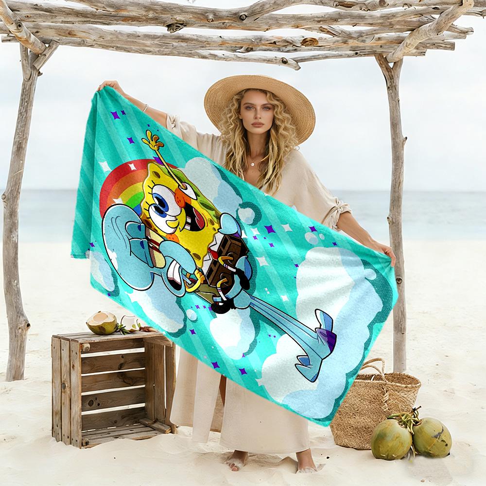Spongebob Squarepants vibrant beach towel Foldable Couple beach towel, family beach towel set Vibrant Pattern Gift for Festivals