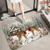 Festive Winter Woodland Deer Rug Carpet Mat Polyester Throw Rug for Christmas Holiday Home Decor Rustic Cabin Living Room Entryw