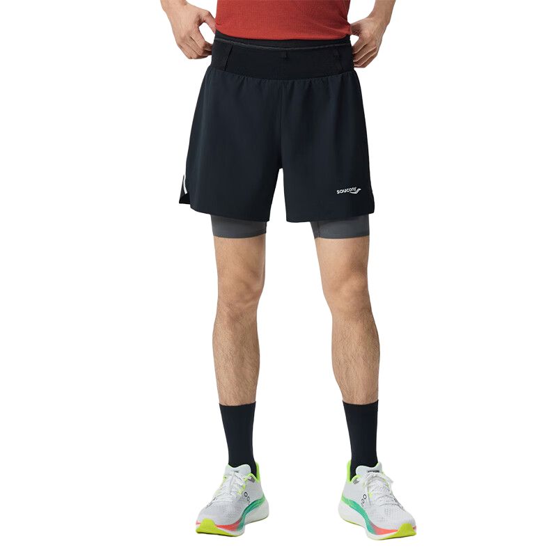 SAUCONY Minimalist Comfortable Lace-Up Fake Two-Piece Running Shorts Men Shorts SA2260DP62T-BK001