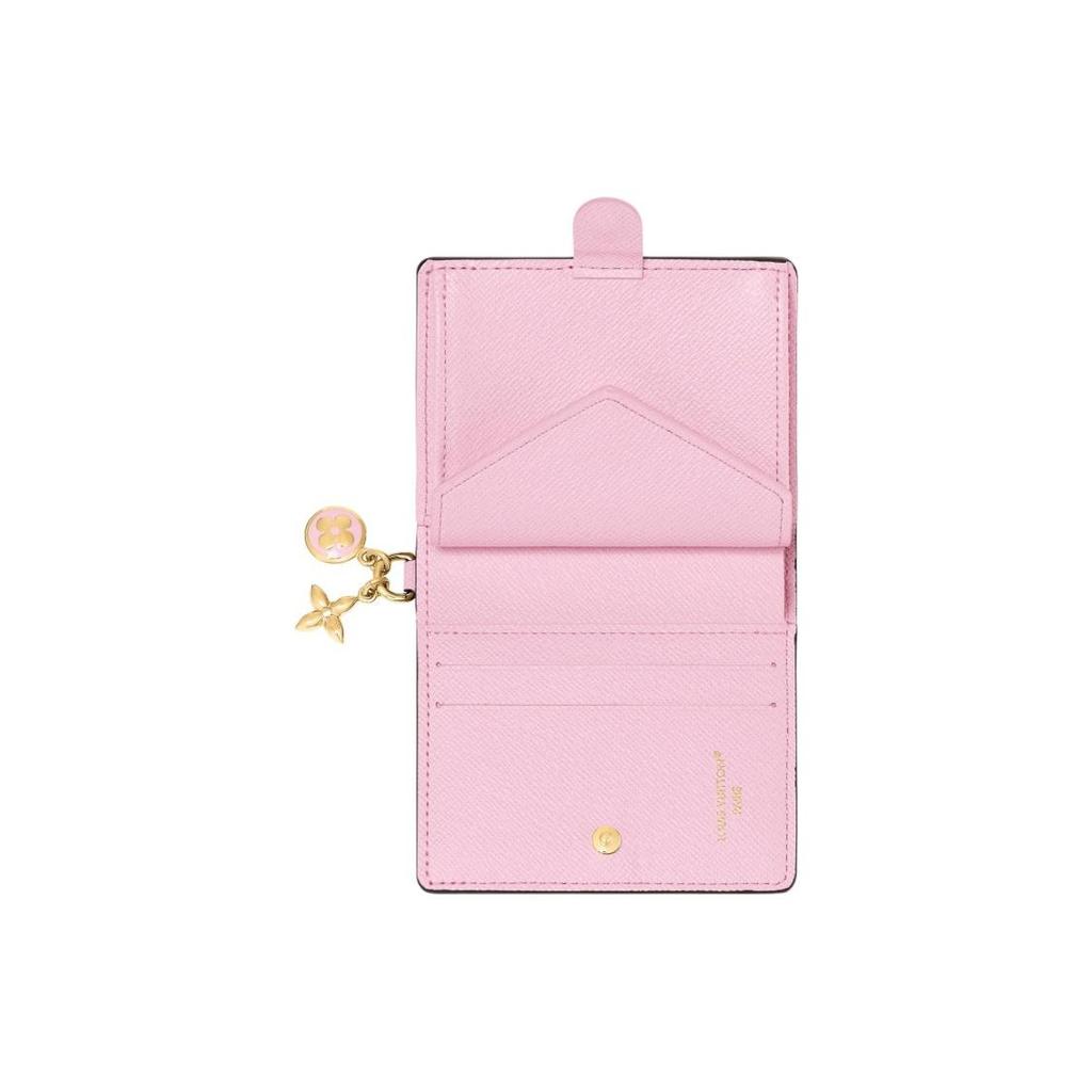 Louis Vuitton CHARMS Pendant, Pink Enamel Flower Detail Canvas Women's Wallet Brown