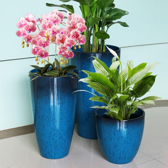 Deep Flower Pot Imitation Ceramic Plant Pot with Drainage Hole Resin Monstera Planter with Saucer for Indoor Outdoor Plants Home Garden Office Decor