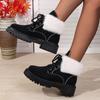 Bottes de cheville à lacets en fausse fourrure tendance pour femmes Automne Hiver Chaussons courts chauds en peluche Femme Confortables Antidérapantes Rembourrées en coton Chaussures 42