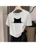 Black Cat Peeping Printed Unisexcasual Round Neck Short Sleeved Cat Printed Tshirt Fashionable And Comfortable Shirt
