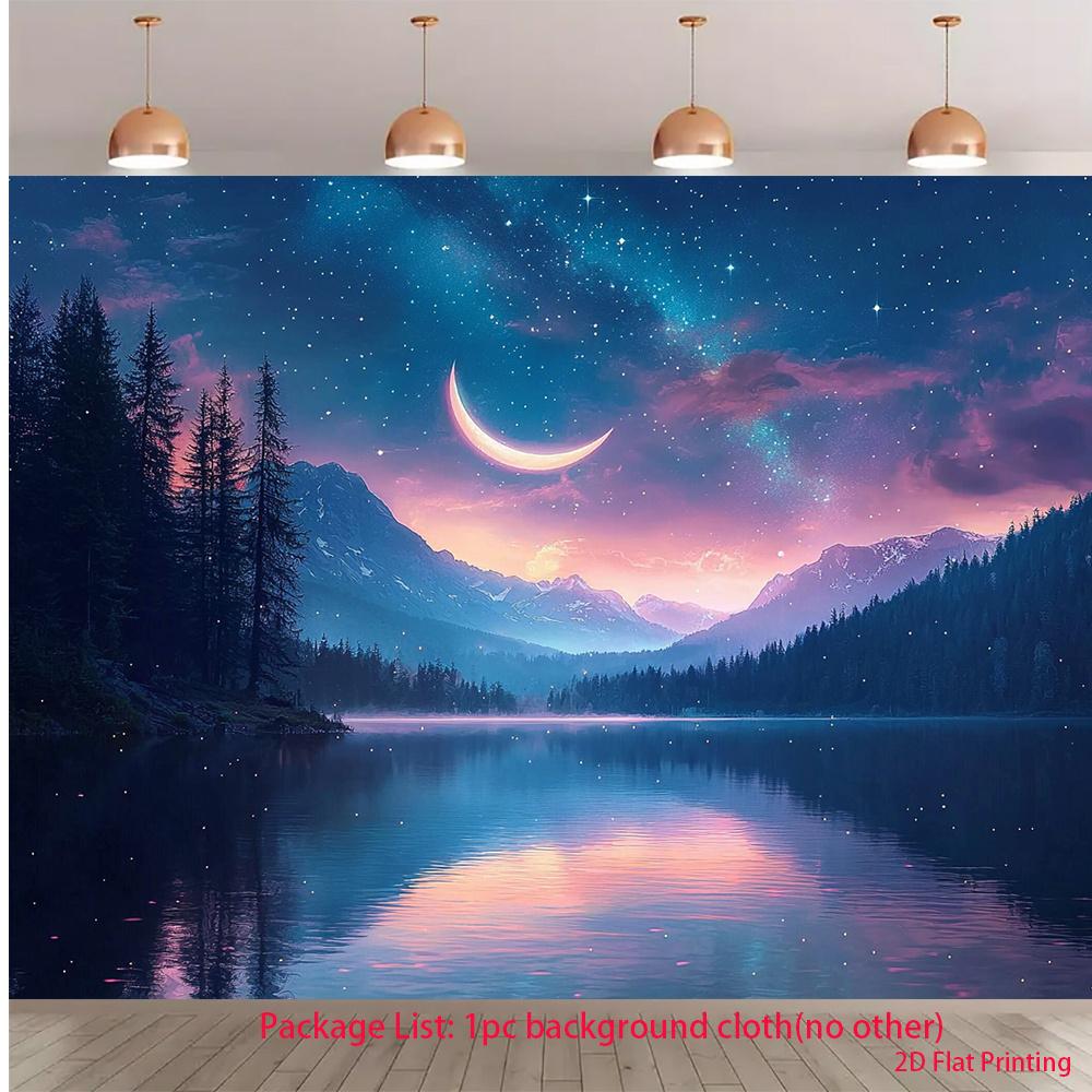 2D Plane One Piece of Blue Nebula-themed Crescent Background Fabric Suitable for Party Decoration