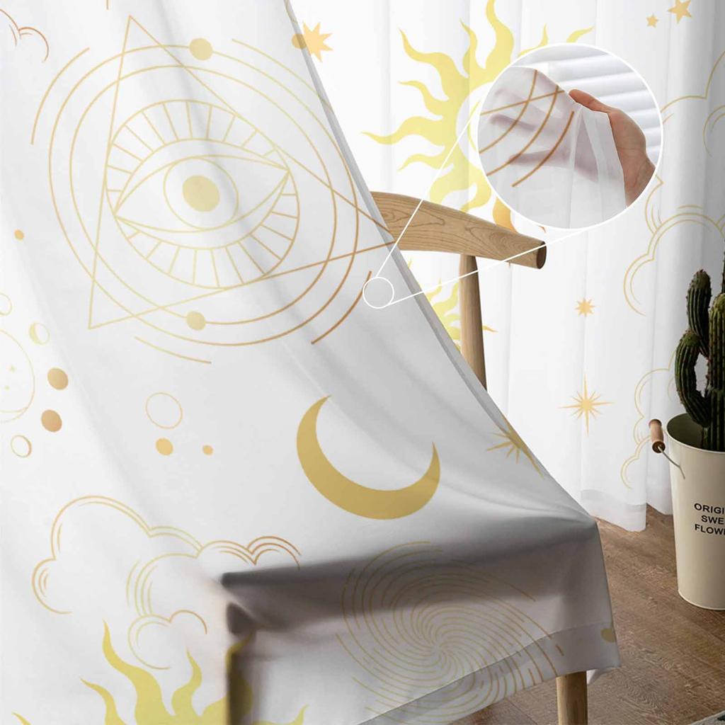 Stars Moon Sun Abstract White Sheer Curtains for Living Room Decoration Window Curtains for Kitchen Tulle Voile Organza Curtains
