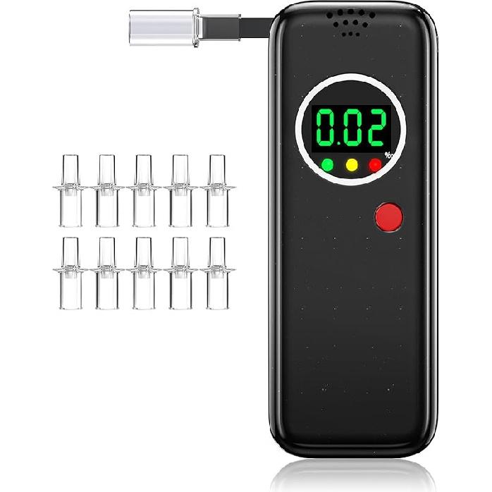 Breathalyzer,High-Accuracy Professional Alcohol Tester with 10 Mouthpieces,LCD Digital Display Alcohol Tester for Personal & Professional