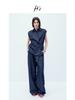 Women's HS Lyocell Linen Wide-Leg Pants, Summer Style Straight Fit, Size 25