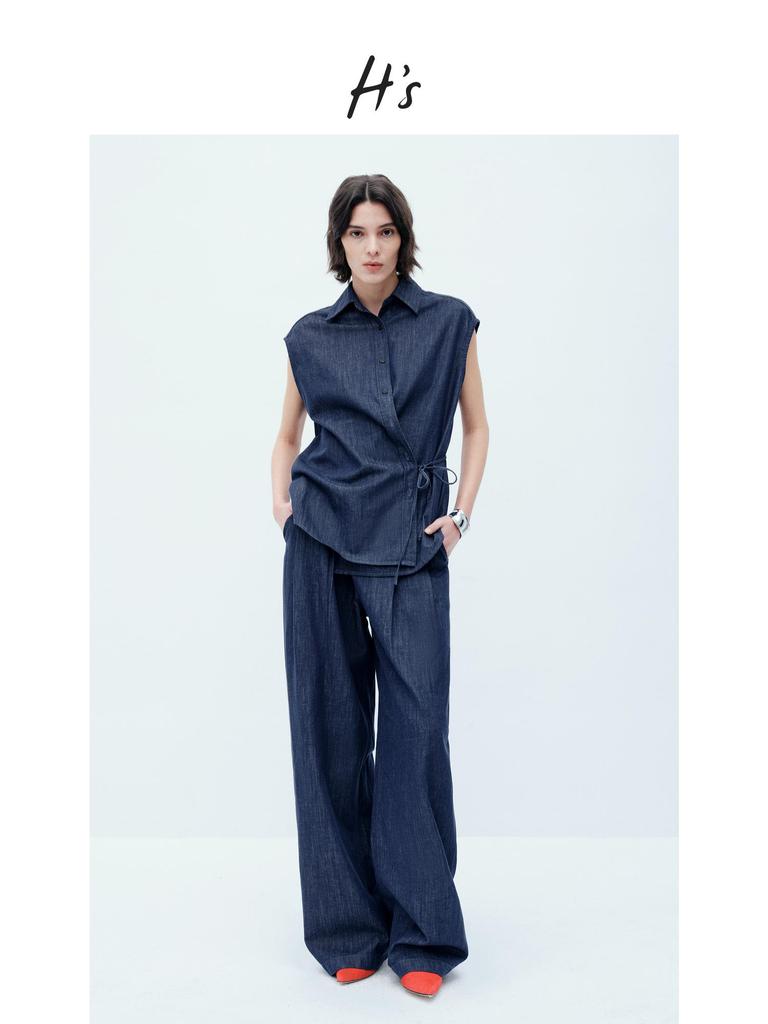 Women's HS Lyocell Linen Wide-Leg Pants, Summer Style Straight Fit, Size 25
