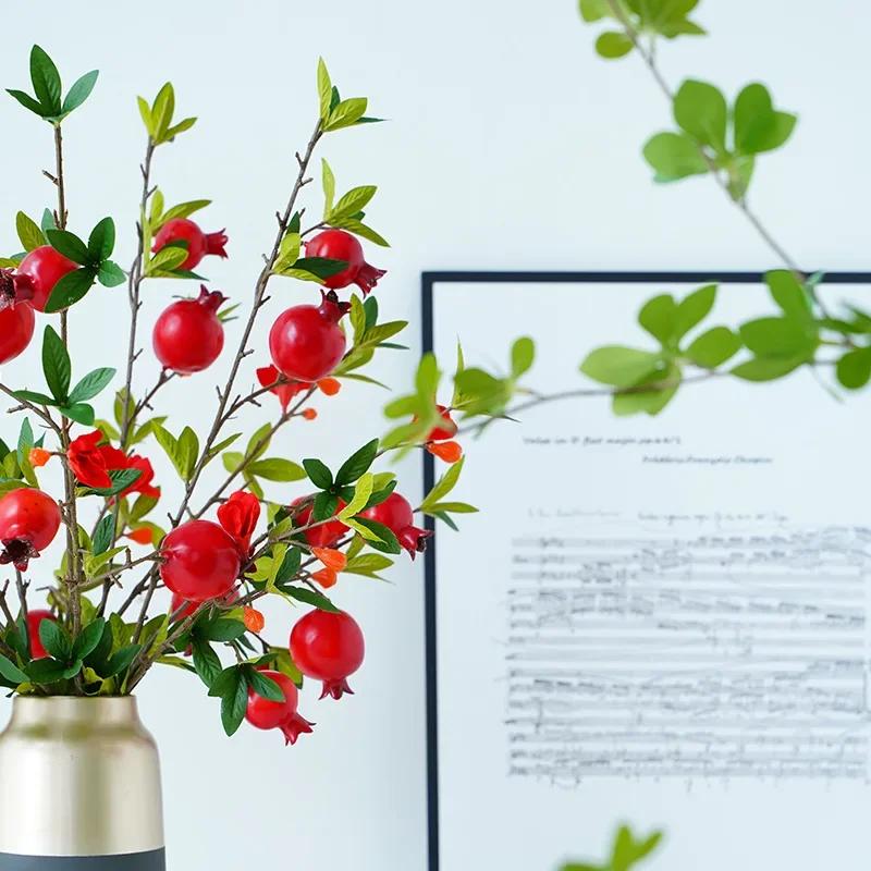 80cm Artificial Green Plants 5 Heads Pomegranate Berry Auditorium Decorated Artificial Pomegranates Fruit Branch Plant Florist
