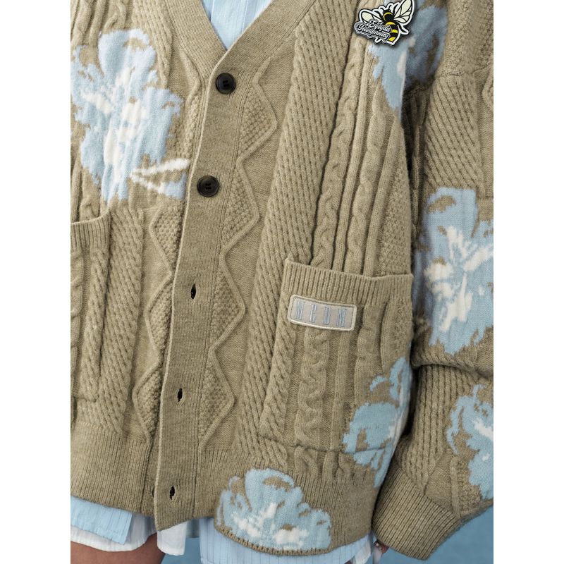 Medm25Ss Little Bee Jacquard Knit Cardigan Unisex American Style Casual Top for Spring and Autumn