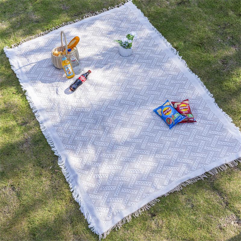 Outdoor Machine Washable Bohemian Blanket White Vintage Picnic Cloth Vintage Carpet Camping Solid Color Picnic