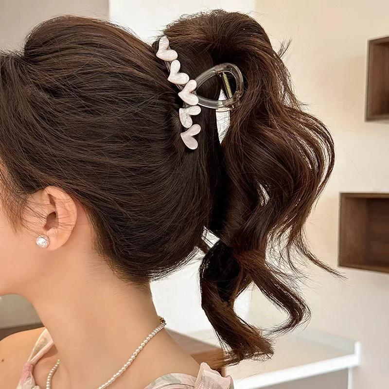 Korean Heart Hair Claw Clip Acrylic Transparent Jelly Love Grab Clip Hair Crab For Women Girls Summer Headdress Accessories