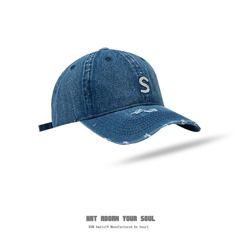 

Стирать, стачивать дырки, делать старые джинсовые кепки, мужские мягкие верха, регулируемые модные S-образные бейсболки, детские adjustable синий