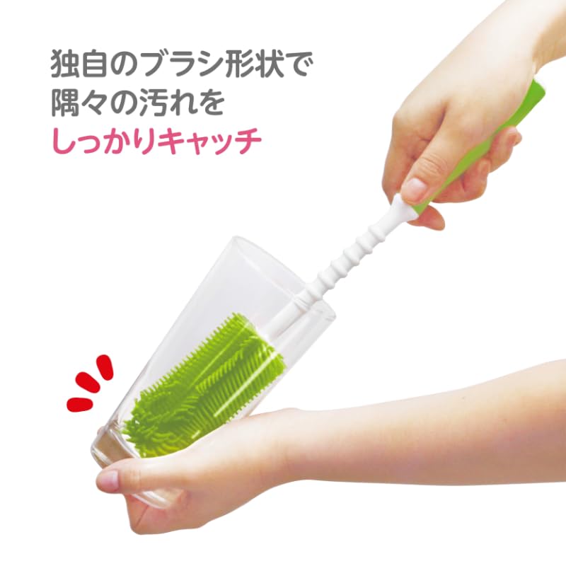 EDISONmama Silicone Brush L Size Bottle Water My Glass Baby Use Reaches Deep Soft Hygienic Quick Dry Green