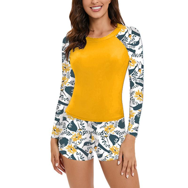 2023 Color Block Zipper Crew Neck Long Sleeve High Waist One-Piece Wetsuit
