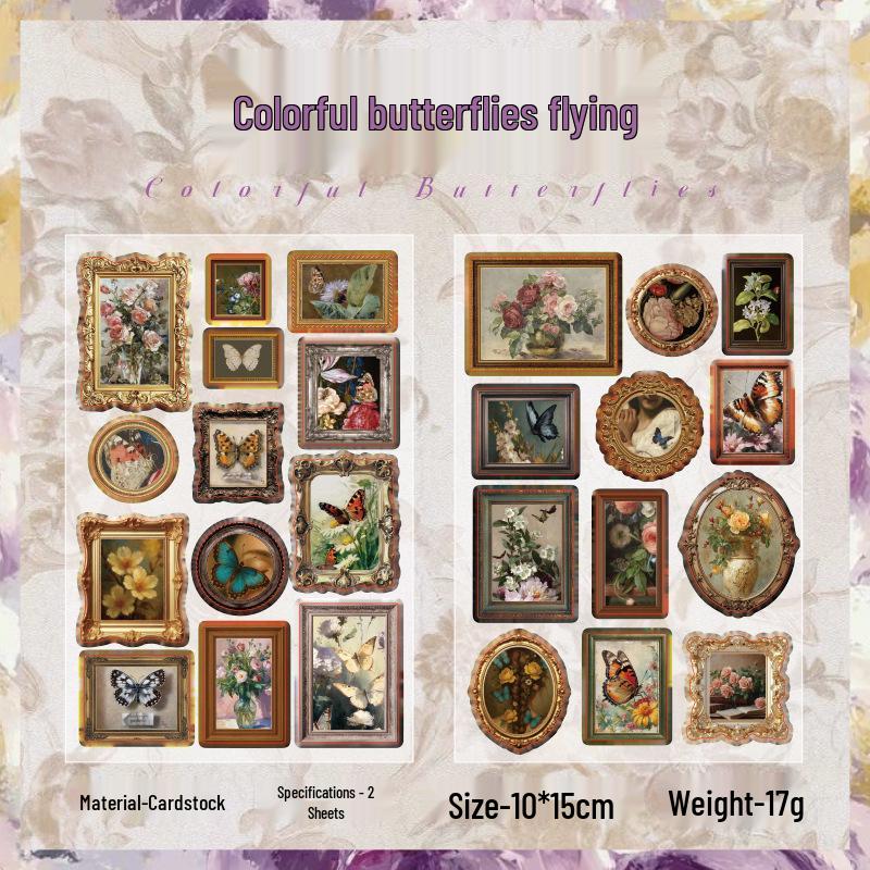 Yuxian Antique Collection: Embossed Oil Painting Stickers - Retro European Style, Journal Decoration, 2 Sheets, 4 Designs.