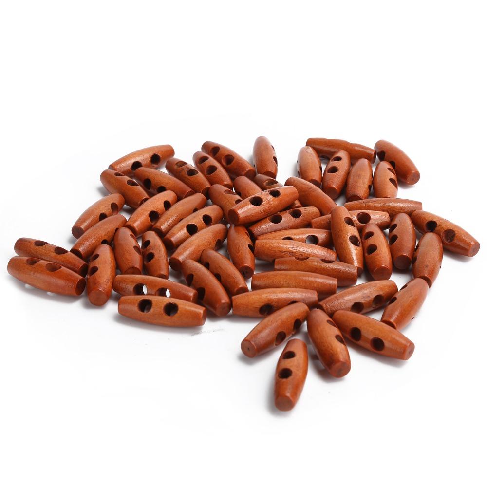 50pcs Reusable Wooden Toggle Buttons 2 Holes Design Wooden Sewing Buttons  For DIY Crafts