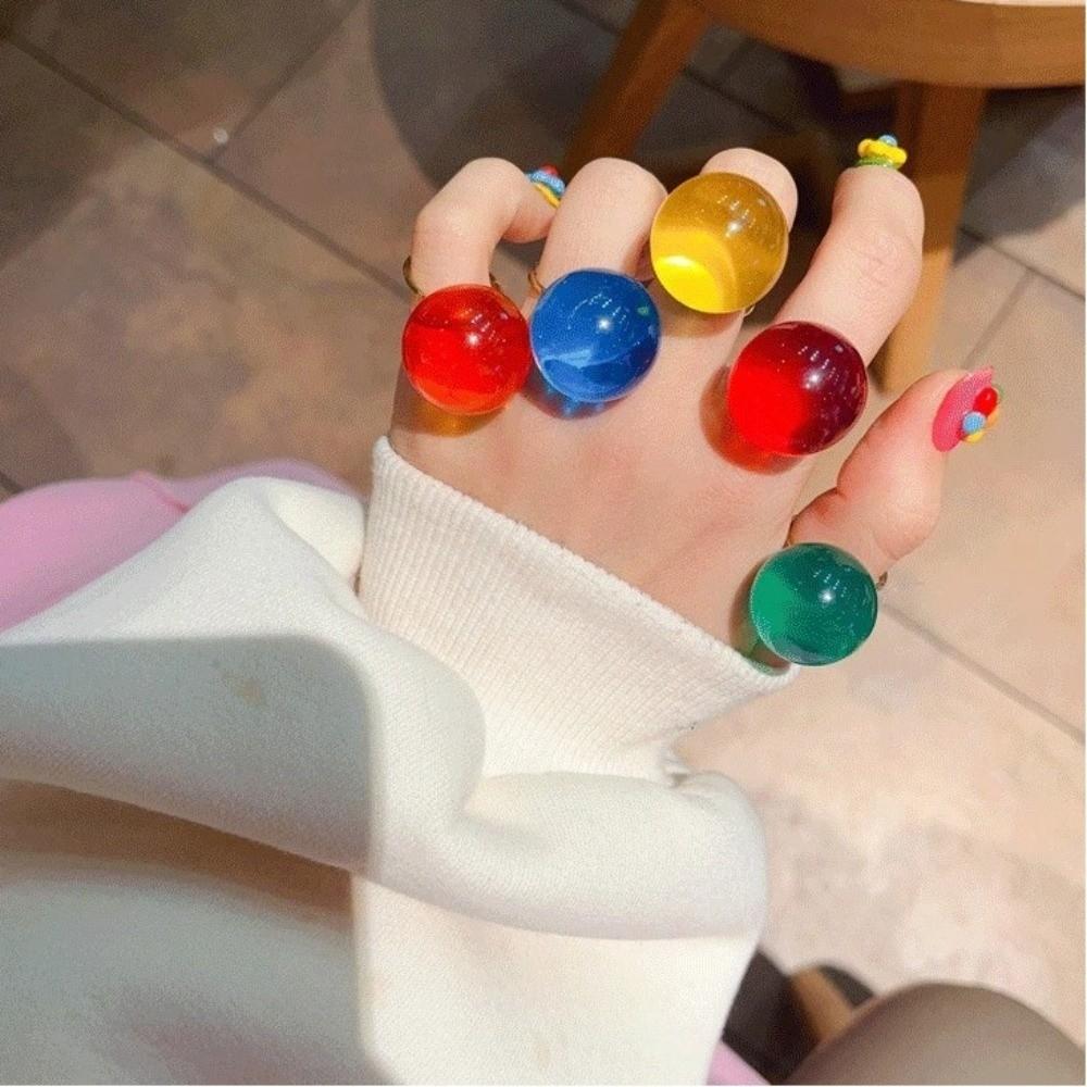 Fashionable Jelly-Transparent Open Ring Resin Multicolor Women's Ring Party Wear Finger Rings Girls