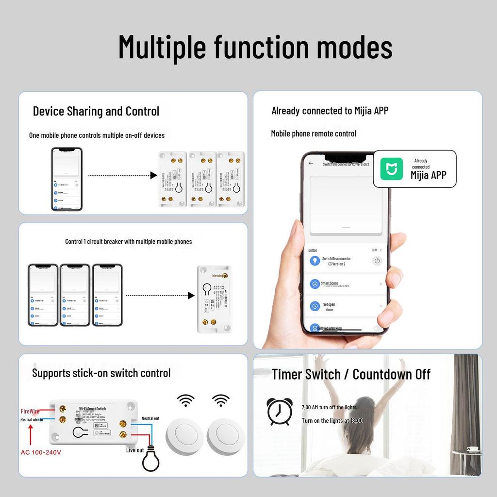 Smart WiFi Switch Connects To Mijia App for Remote Control and Xiao Ai Voice Command Support.