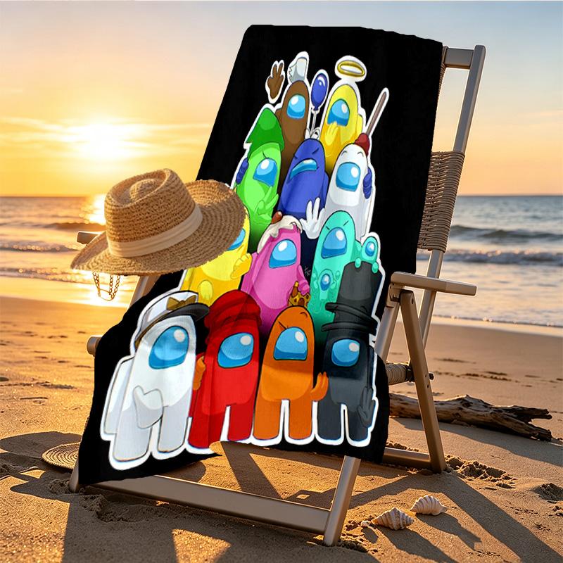 Among Us Print Beach Towel Design, Soft, Lightweight. for Home Bathroom, Spa, Pool, Yoga, Surfing, Camping, Gift for Family, Friend