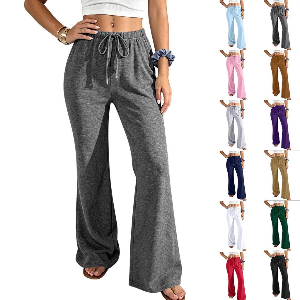 Women's Casual Color Drawstring Waist Loose Fit Flare Jogger Pants
