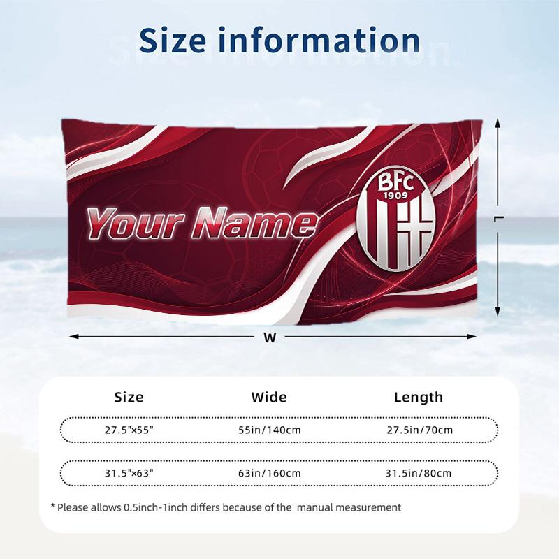 Custom Text Beach Towel, Soft Absorbent Swimming Multi-use TowelBologna FC