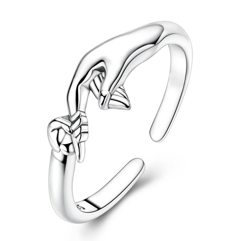 Original Copper Parent-Child Hand-In-Hand Open Rings For Women Girls Jewelry Birthday Anniversary Gifts