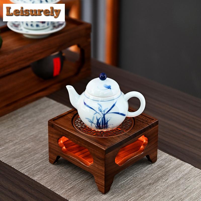 Legged Zen Walnut Warm Four Tea Stove Handamde Solid Wood Candle Heating Base Chinese Style Cooker Tea Aromatherapy Tea Ceremony