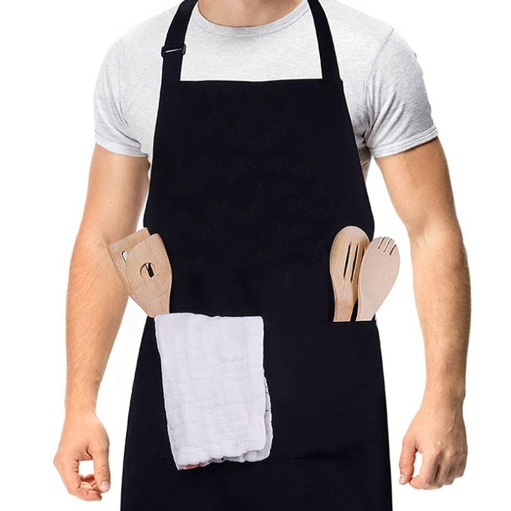 Polyester Cotton Waterproof Apron Black Anti Dirty Kitchen Aprons Adjustable with large pocket Coffee House Uniform Nail Beauty
