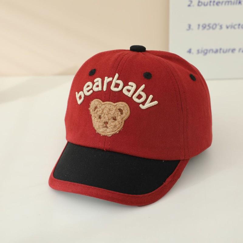 

Cute Patchwork Baby Duck Tongue Cap Cartoon Bear Casual Baseball Cap Adjustable Kids Toddler Short Brim Sun Hat червоний