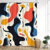 Abstract Art Shower Curtain 1Pc Bold Red, Blue & Orange Fluid Shapes On Cream, Modern Vibrant Design For Artistic Bathroom Decor