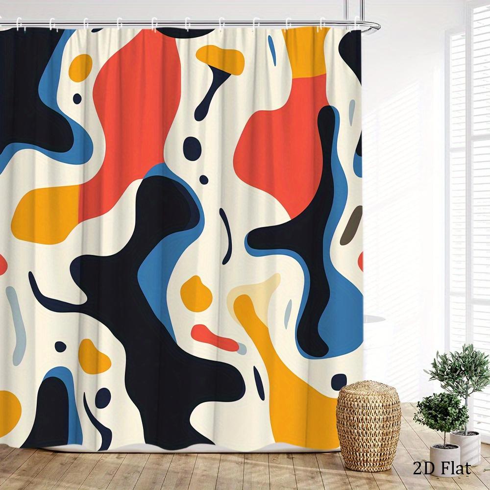 Abstract Art Shower Curtain 1Pc Bold Red, Blue & Orange Fluid Shapes On Cream, Modern Vibrant Design For Artistic Bathroom Decor
