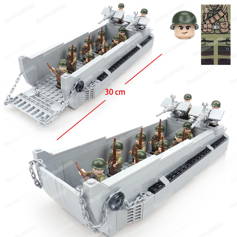 Military US LCVP Landing Craft Building Block WW2 Soldier Figures Weapons Landing Battle Special Army Model Child Gifts Boy Toys