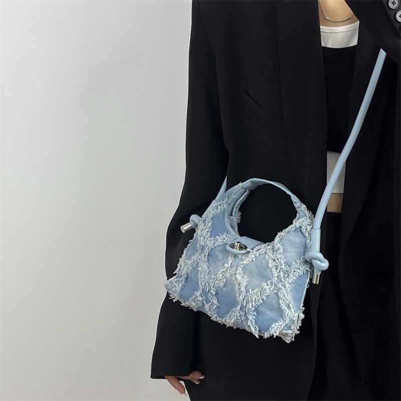 Genți Tote Cowboy Vintage Crossbody Femei Simple Denim Ciucuri Găleată Genți de Umăr Modă Versatil Genți de Mână Dama