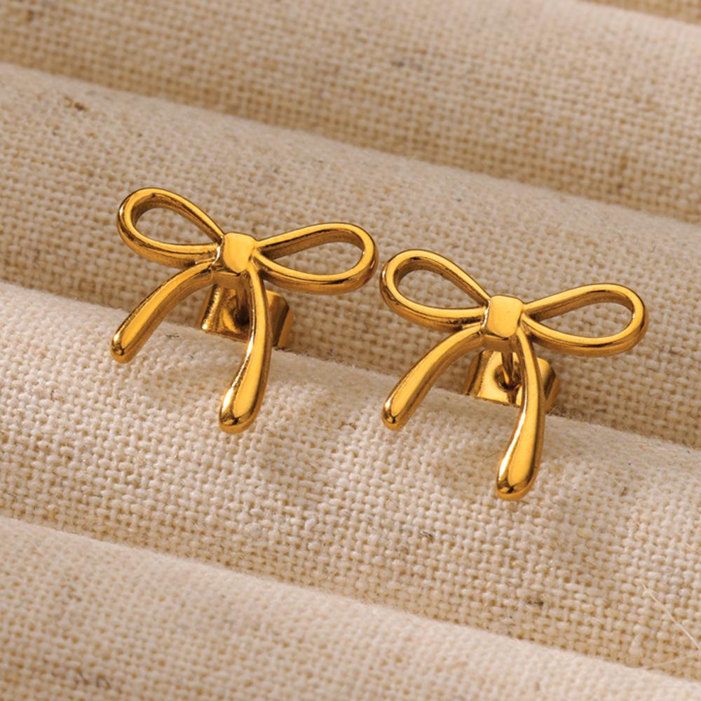 Stainless Steel Thin Bowknot Earrings For Women Gold Color Aesthetic Earring Wedding Christmas Fashion Jewelry Accessories