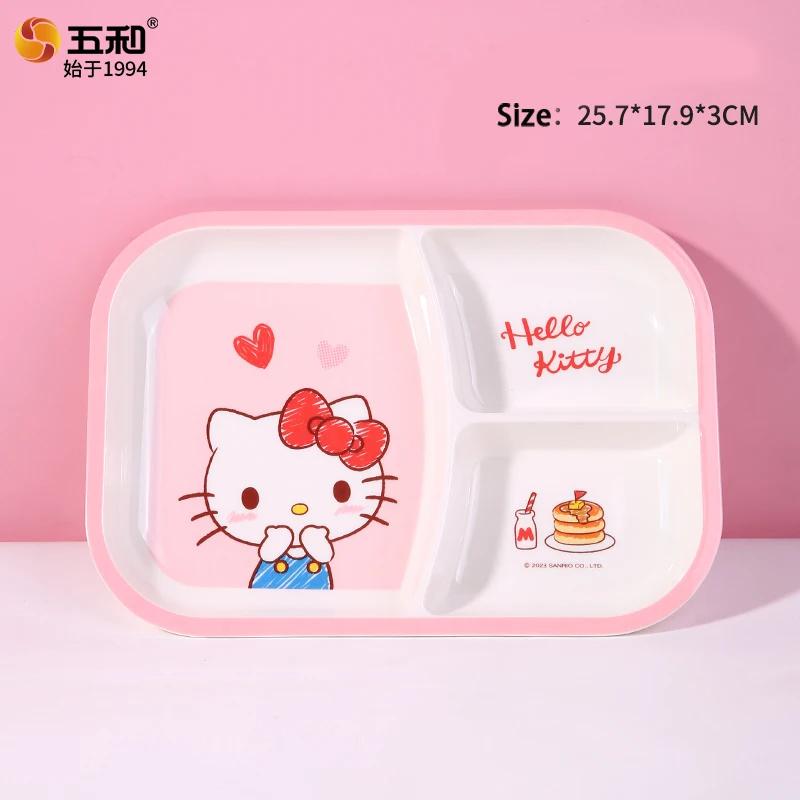 For Sanrio Hello Kitty Children Tableware Anti-scald Dining Plates BPA-Free Baby Eating Bowl Melamine Food-grade Plate Cup Spoon