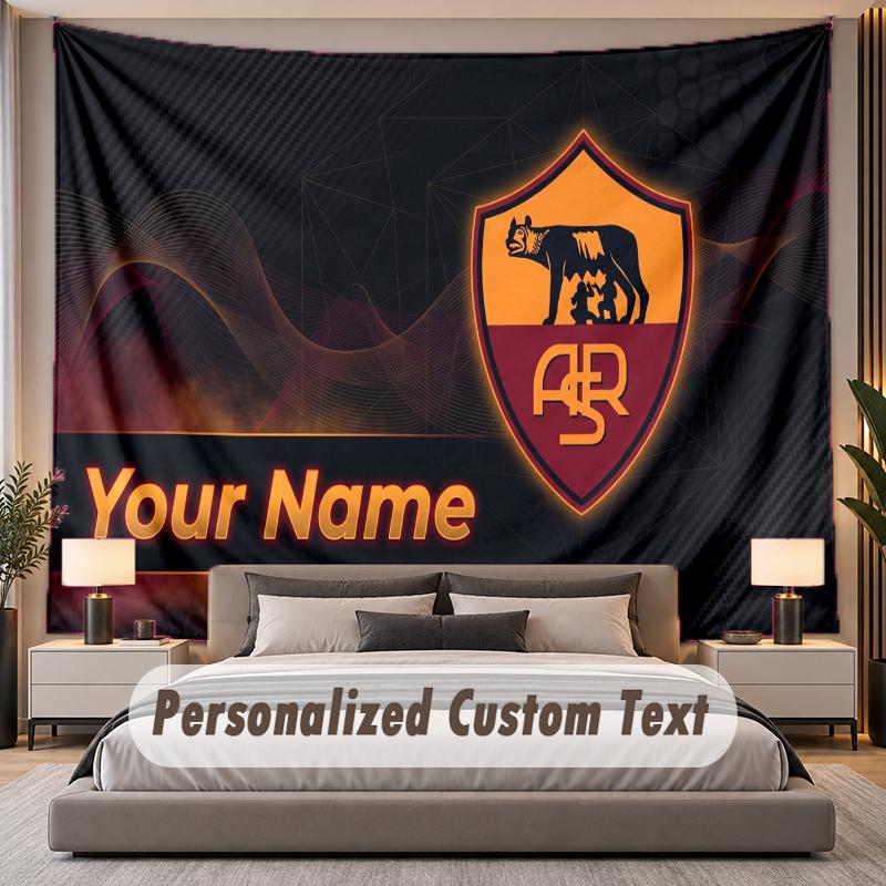 Custom Name Text Tapestry AS Roma FC Personalized Polyester Wall Tapestry For Bedroom And Room